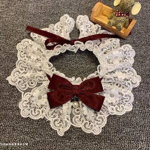 Pet Lace Collar with Burgundy Bow